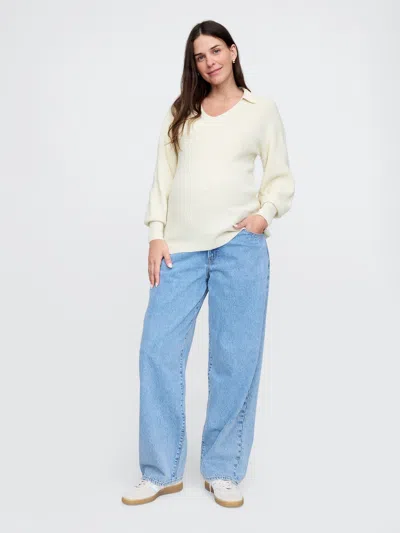 Gap Maternity Cashsoft Polo Shirt Sweater In Chino Beige