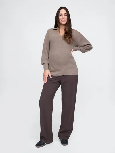 Gap Maternity Cashsoft Polo Shirt Sweater In Plymouth Rock Brown
