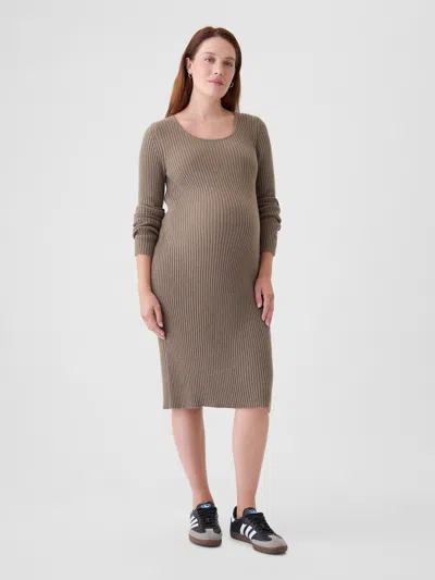 Gap Maternity Cashsoft Rib Midi Sweater Dress In Plymouth Rock Brown
