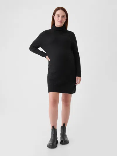 Gap Maternity Cashsoft Rib Turtleneck Mini Sweater Dress In Black