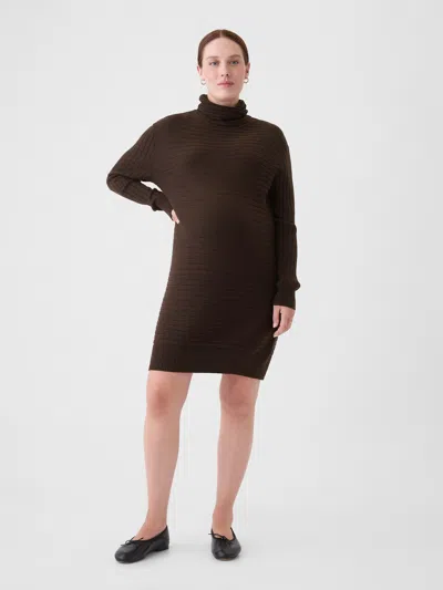 Gap Maternity Cashsoft Rib Turtleneck Mini Sweater Dress In Terra Brown