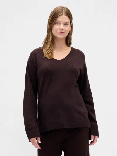 Gap Maternity Cashsoft V-neck Sweater In Brown