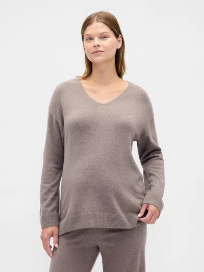 Gap Maternity Cashsoft V-neck Sweater In Brown