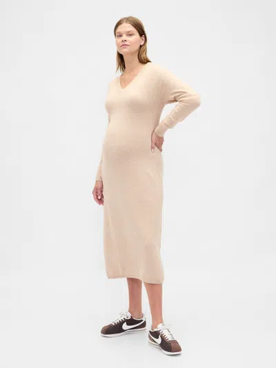 Gap Maternity Cashsoft V-neck Sweater Dress In Neutral