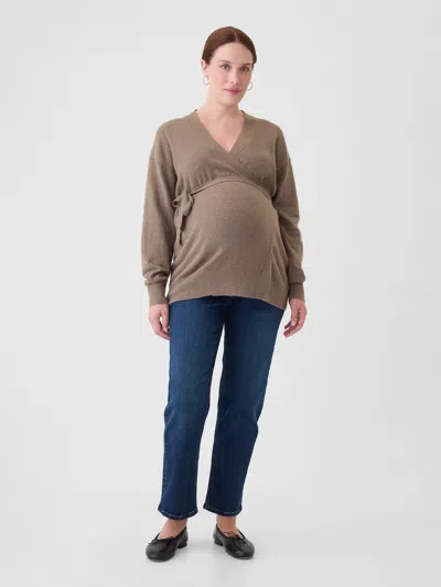 Gap Maternity Cashsoft Wrap Sweater In Plymouth Rock Brown