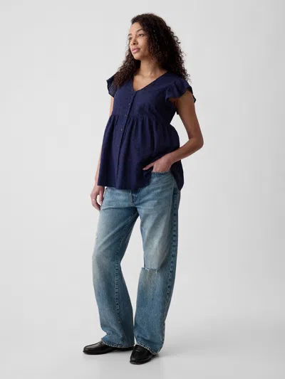 Gap Maternity Eyelet Shirt In Navy Blue