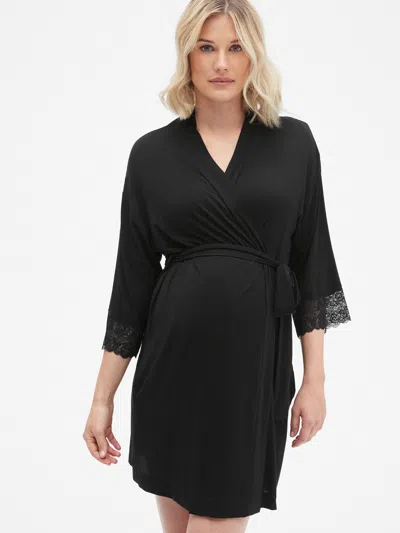 Gap Maternity Lace Trim Robe In Modal In Black
