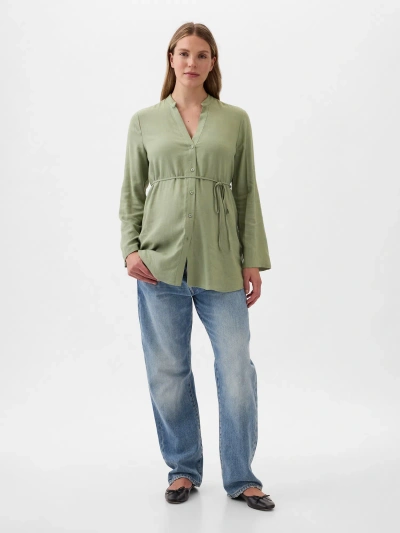 Gap Maternity Linen-blend Shirt In Sage Green
