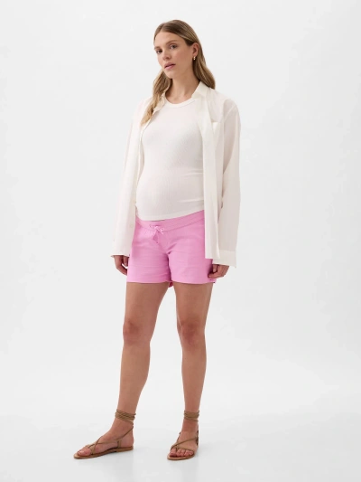 Gap Maternity Linen-cotton Shorts In Sugar Pink