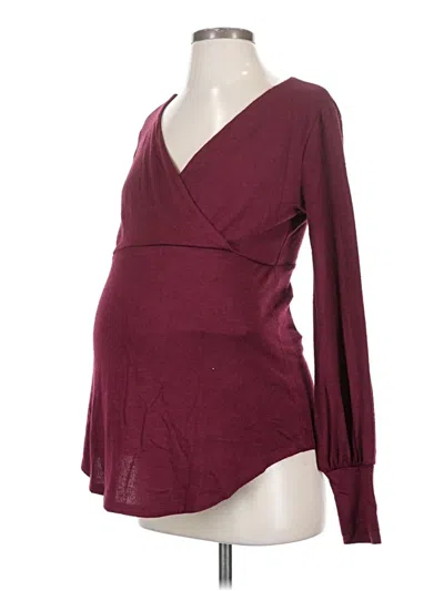 Pre-owned Gap - Maternity Long Sleeve Top Burgundy Plunge Neckline Tops