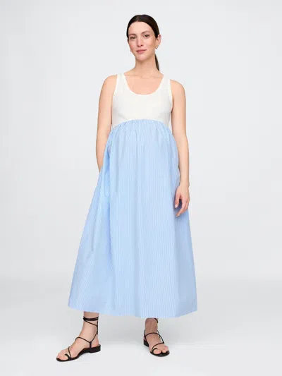Gap Maternity Mixed Media Maxi Dress In Blue White Stripe