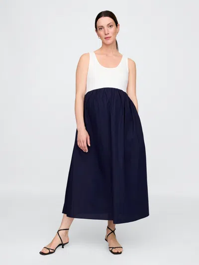 Gap Maternity Mixed Media Maxi Dress In Dark Night Blue