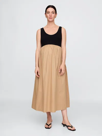 Gap Maternity Mixed Media Maxi Dress In Mojave Brown