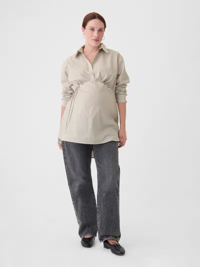 Gap Maternity Popover Shirt In Chino Beige