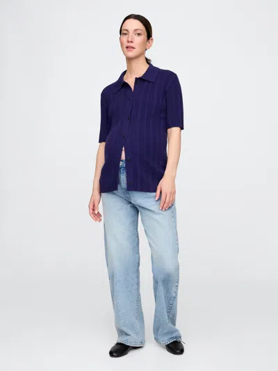 Gap Maternity Rib Polo Shirt Shirt In Twilight Navy Blue