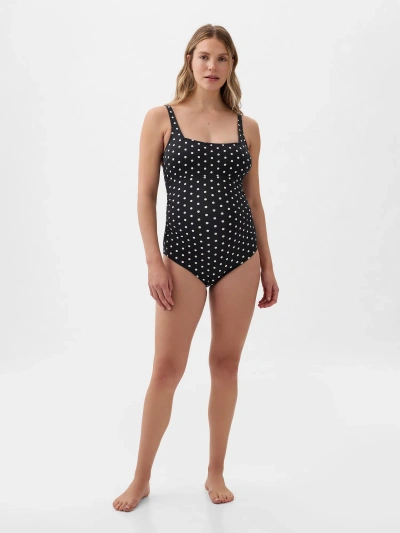 Gap Maternity Square Neck One-piece Swimsuit In Black With White Dots