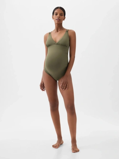 Gap Maternity Strappy V-neck One-piece Swimsuit In Olive Green