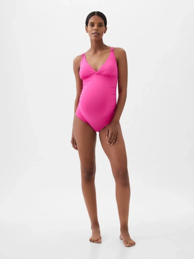 Gap Maternity Strappy V-neck One-piece Swimsuit In Phoebe Pink