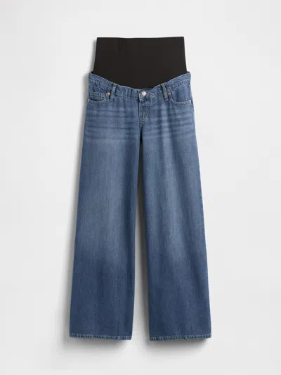 Gap Maternity True Waistband Full Panel Ultrasoft Baggy Jeans In Medium Indigo