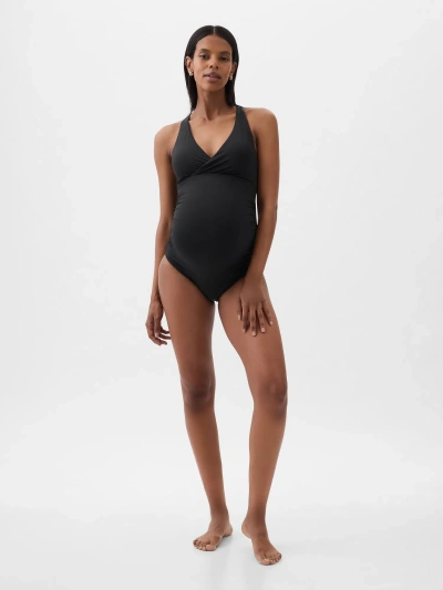 Gap Maternity Wrap V-neck One-piece Swimsuit In Black