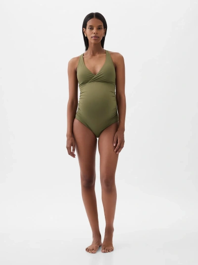 Gap Maternity Wrap V-neck One-piece Swimsuit In Olive Green