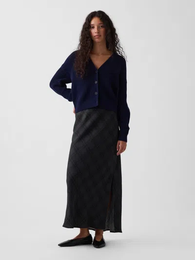 Gap Maxi Slip Skirt In Navy Blue & Green Plaid
