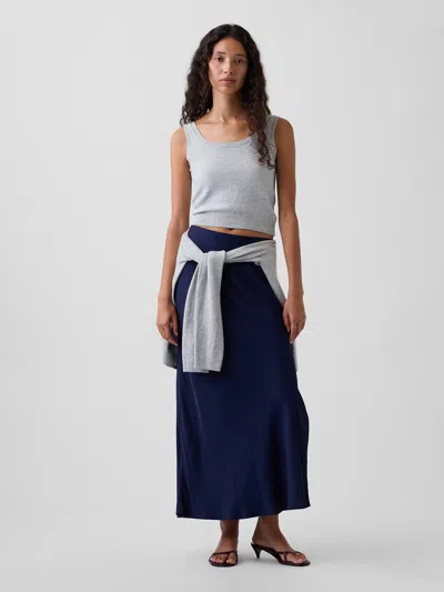 Gap Maxi Slip Skirt In Navy Blue Uniform