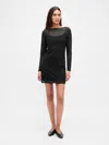 Gap Mesh Boatneck Mini Dress In Black