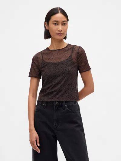 Gap Mesh Crop T-shirt In Brown