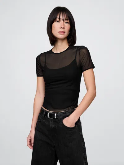 Gap Mesh Cropped T-shirt In Black