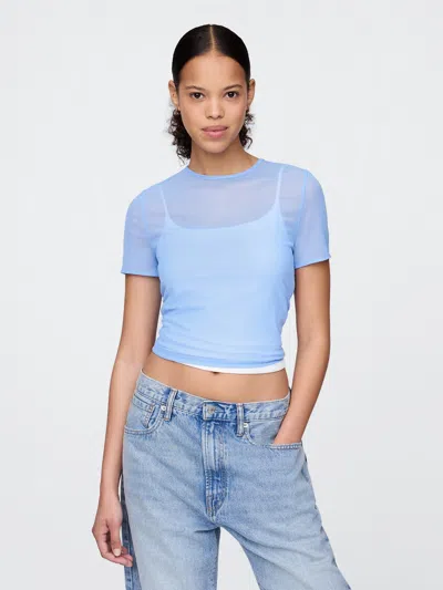 Gap Mesh Cropped T-shirt In Shirting Blue