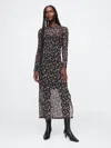 Gap Mesh Midi Dress In Grey Floral Print