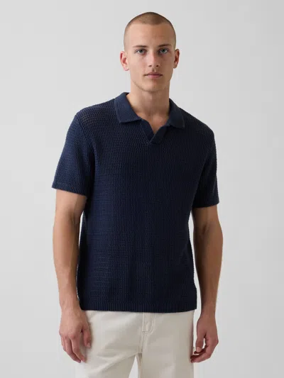 Gap Mesh Polo Shirt Sweater In Blue