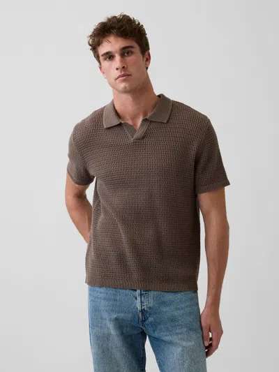 Gap Mesh Polo Shirt Sweater In Brown