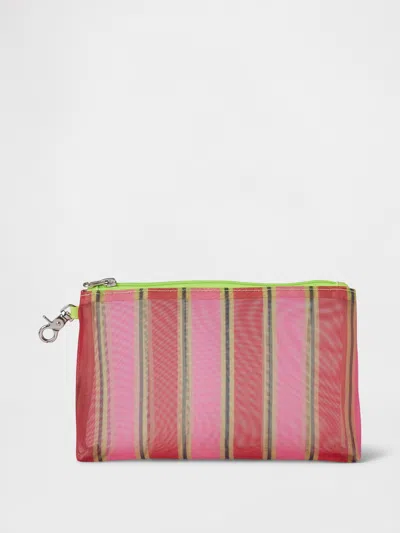 Gap Mesh Zip Pouch Bag In Red And Pink Stripe