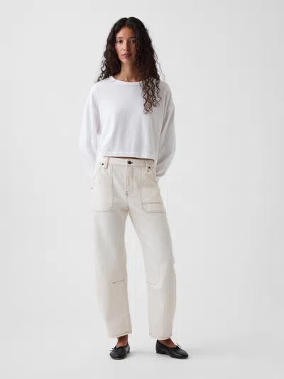 Gap Mid Rise Barrel Utility Ankle Pants In Ivory Beige Frost