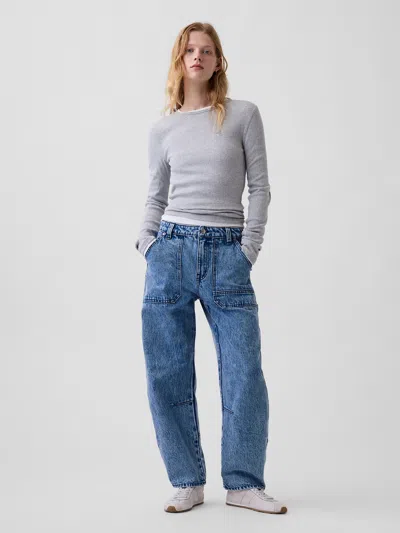 Gap Mid Rise Barrel Utility Jeans In Medium Wash
