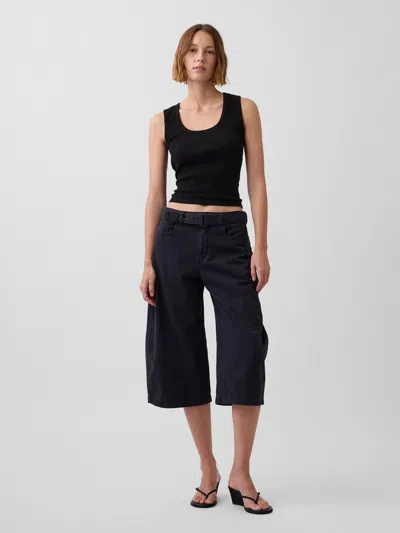 Gap Mid Rise Belted Culotte Barrel Pants In Black