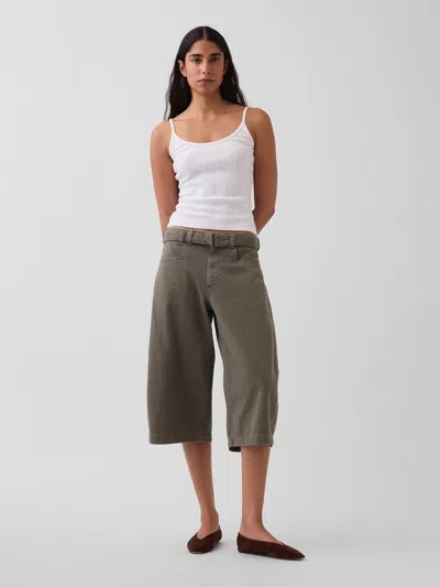 Gap Mid Rise Belted Culotte Barrel Pants In Brown