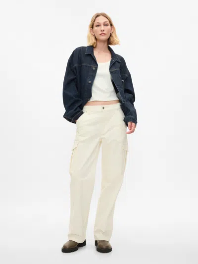 Gap Mid Rise Corduroy '90s Loose Cargo Pants In Ivory Beige Frost