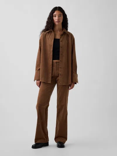 Gap Mid Rise Corduroy Relaxed Flare Pants In Kola Nut Brown