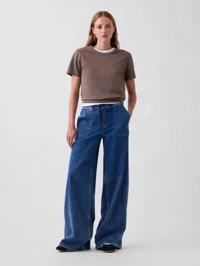 Gap Mid Rise Knit Easy Baggy Jeans In Blue