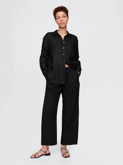 Gap Mid Rise Linen-blend Easy Barrel Pants In Basic Black
