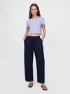 Gap Mid Rise Linen-blend Easy Barrel Pants In Classic Navy Blue