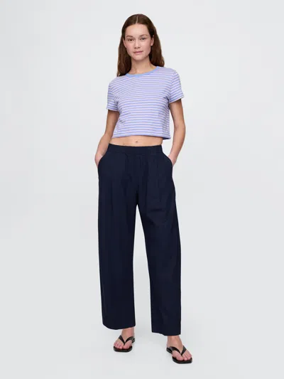 Gap Mid Rise Linen-blend Easy Barrel Pants In Classic Navy Blue