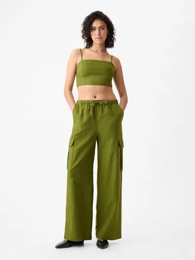 Gap Mid Rise Linen-cotton Pull-on Cargo Pants In Calla Green