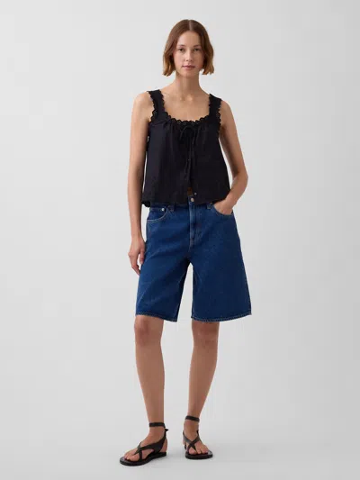Gap Mid Rise Longline Denim Shorts In Purple