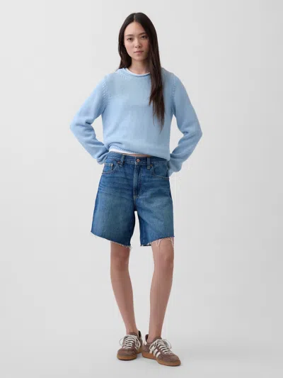 Gap Mid Rise Loose Denim Bermuda Shorts In Blue