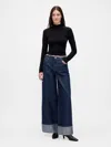 Gap Mid Rise Metallic Cuffed Baggy Jeans In Blue
