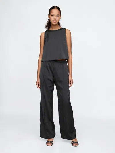 Gap Mid Rise Recycled Satin Seamed Pants In Basic Black